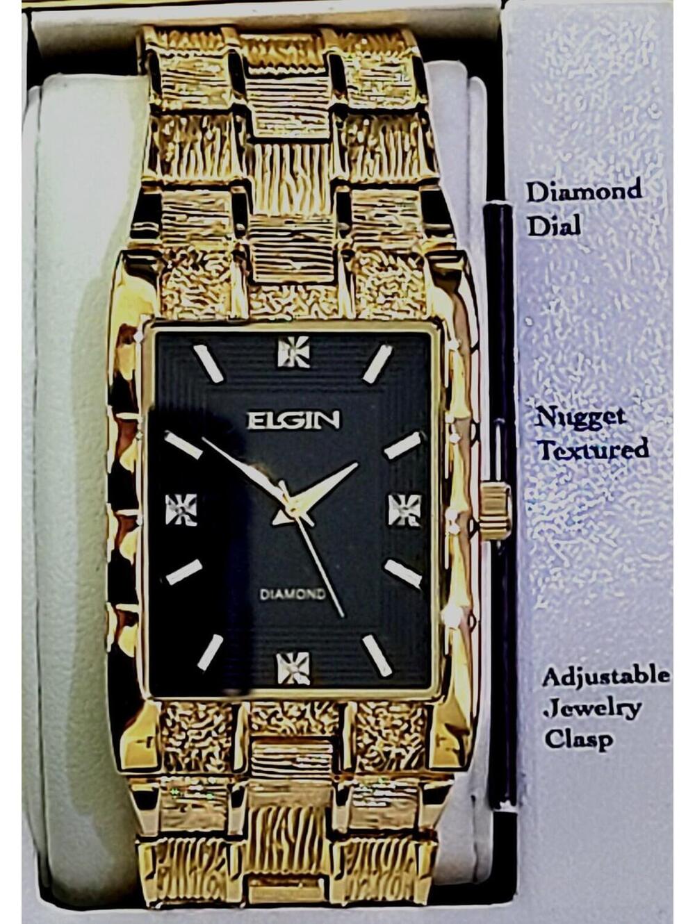 Elgin Diamond Dial Nugget Mens Tank Watch Authorized Dealer